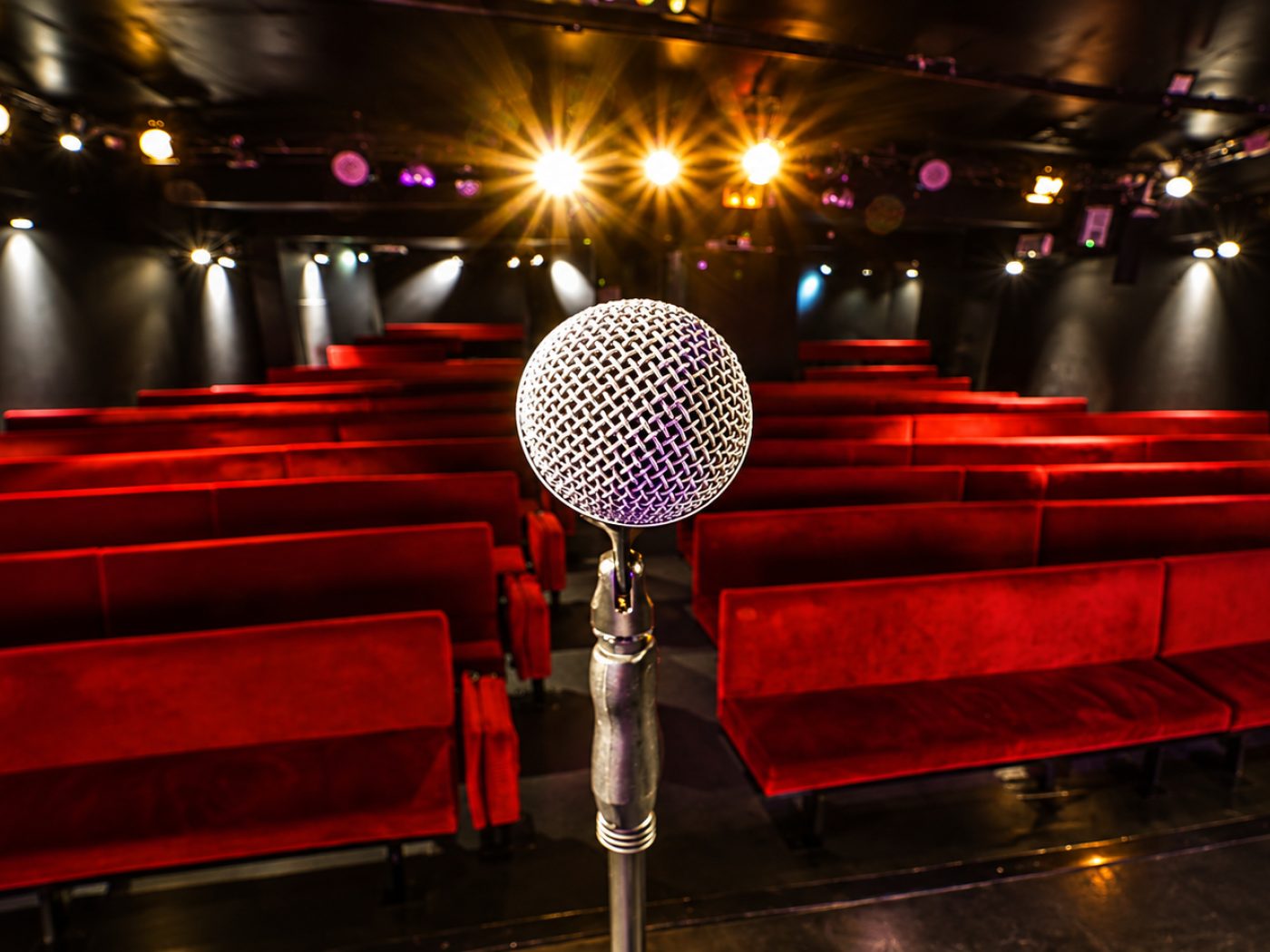 The stage at Le Métropole, a microphone facing the seats
